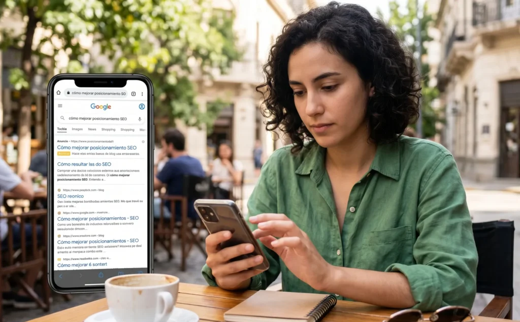 Persona buscando servicios en Google desde el teléfono móvil