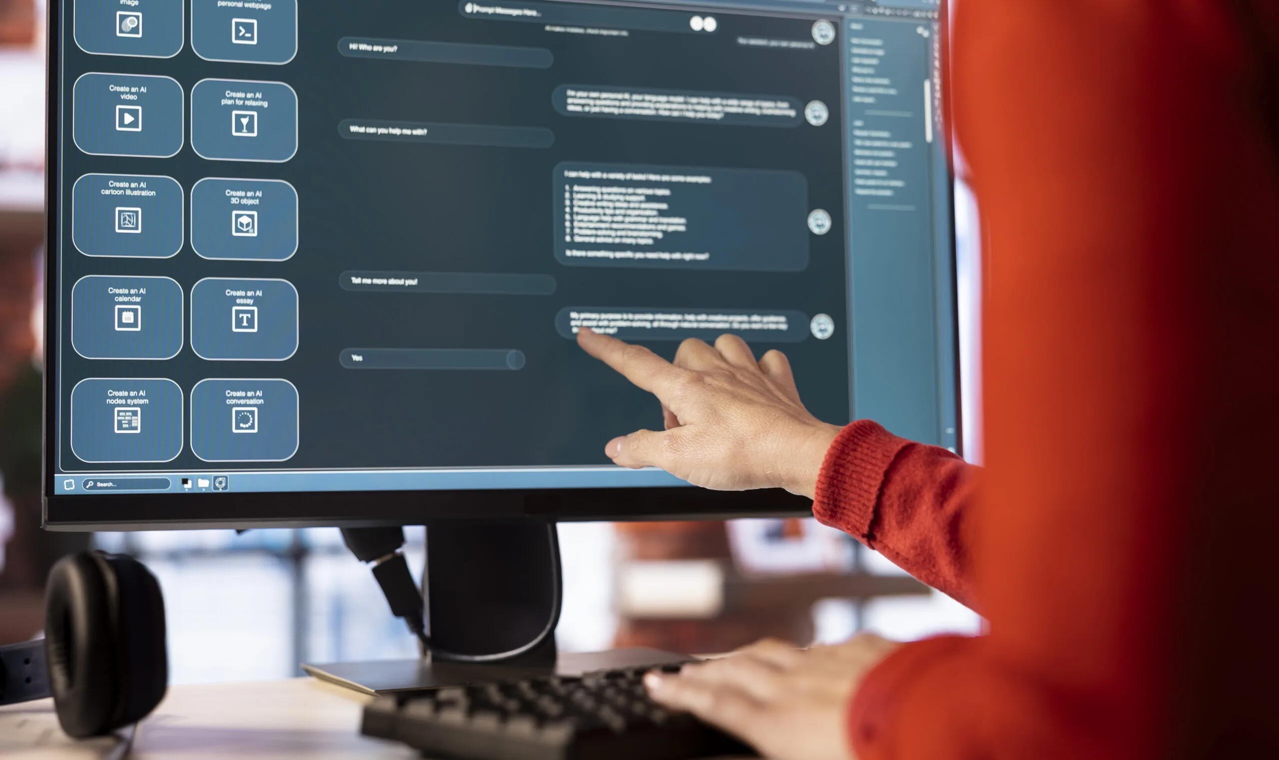 Persona interactuando con una interfaz de inteligencia artificial para desarrollo web y optimización SEO